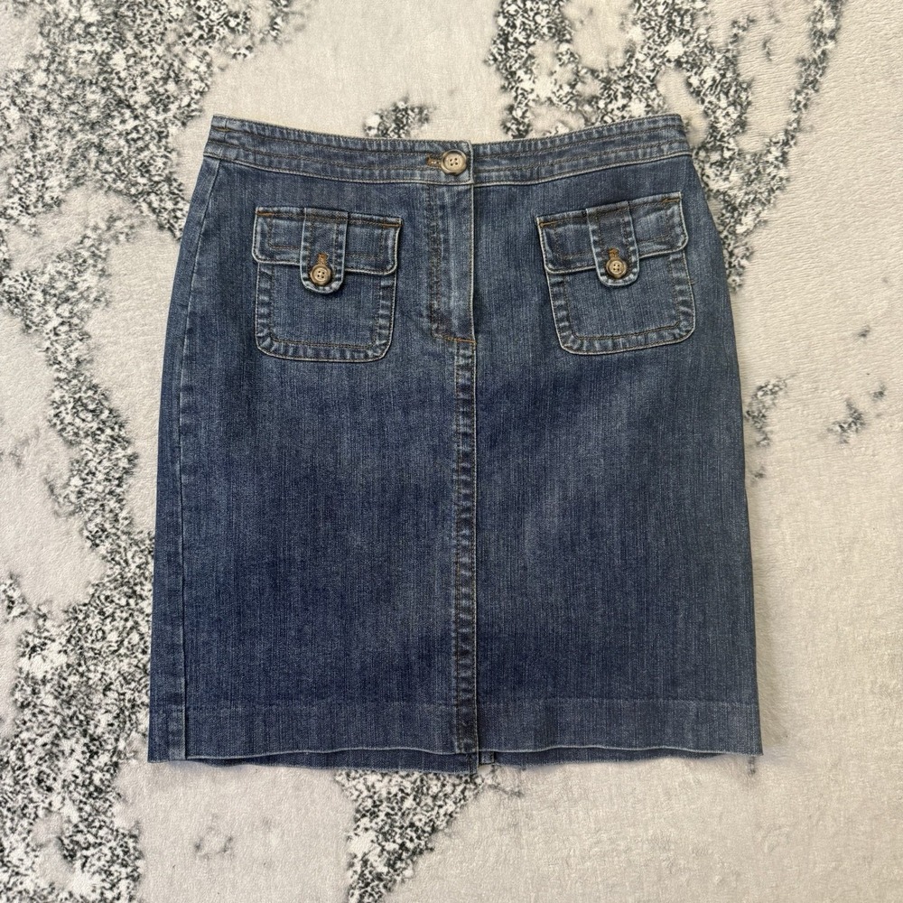Jones New York Skirt‎ Womens Size 8 Blue Stretch Denim Signature Front Pockets